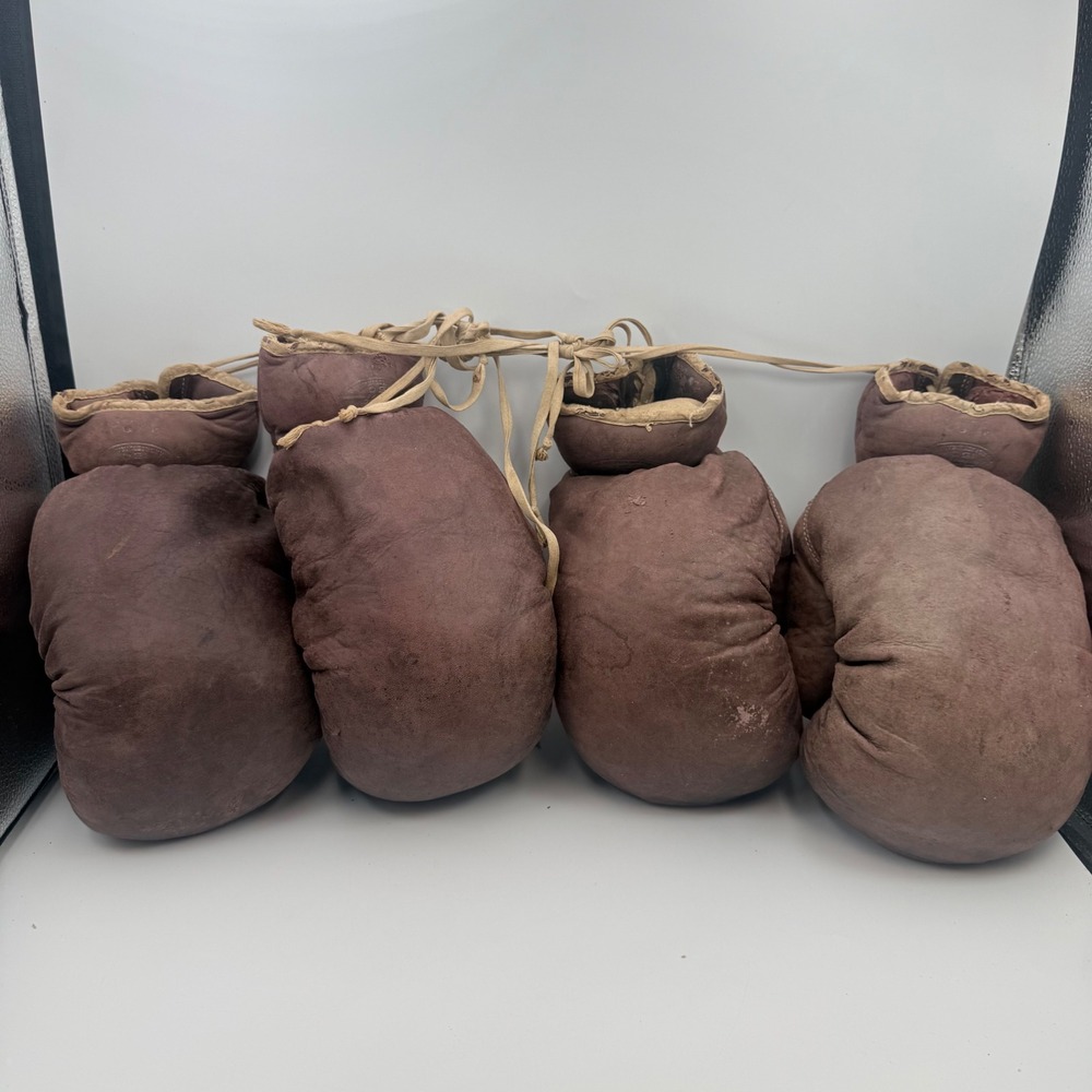 Vintage Sears J.C. Higgins Leather Boxing Gloves 1515 Brown Lace Up 2 Pairs